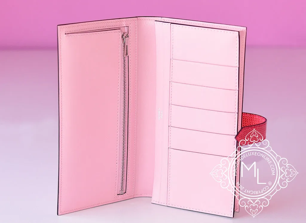Hermes Rose Sakura Bougainvillea Lizard Pink Bearn Long Wallet