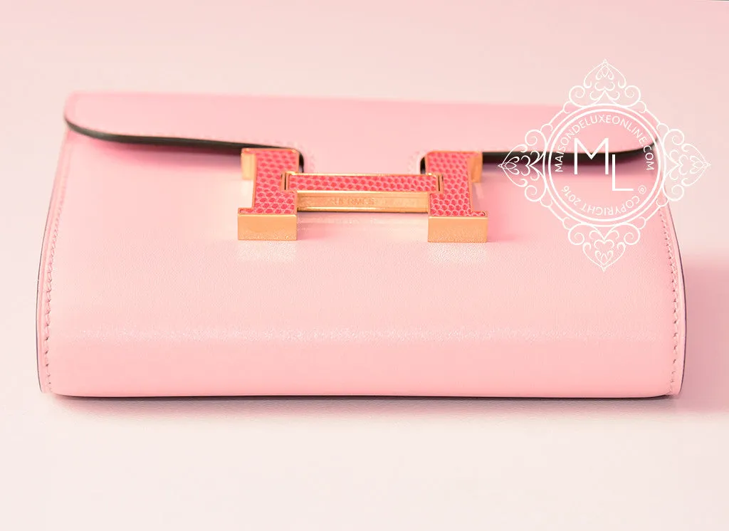 Hermes Rose Sakura Pink Bougainvillea Lizard Constance Wallet