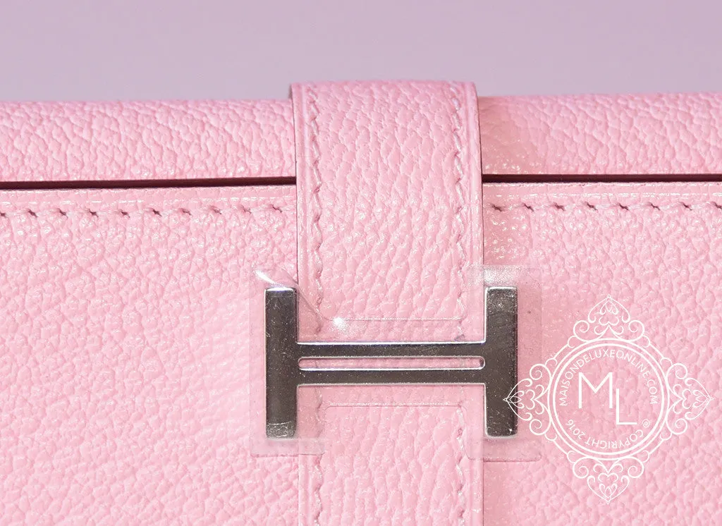Hermes Rose Sakura Trifold Pink Chevre Bearn Long Wallet