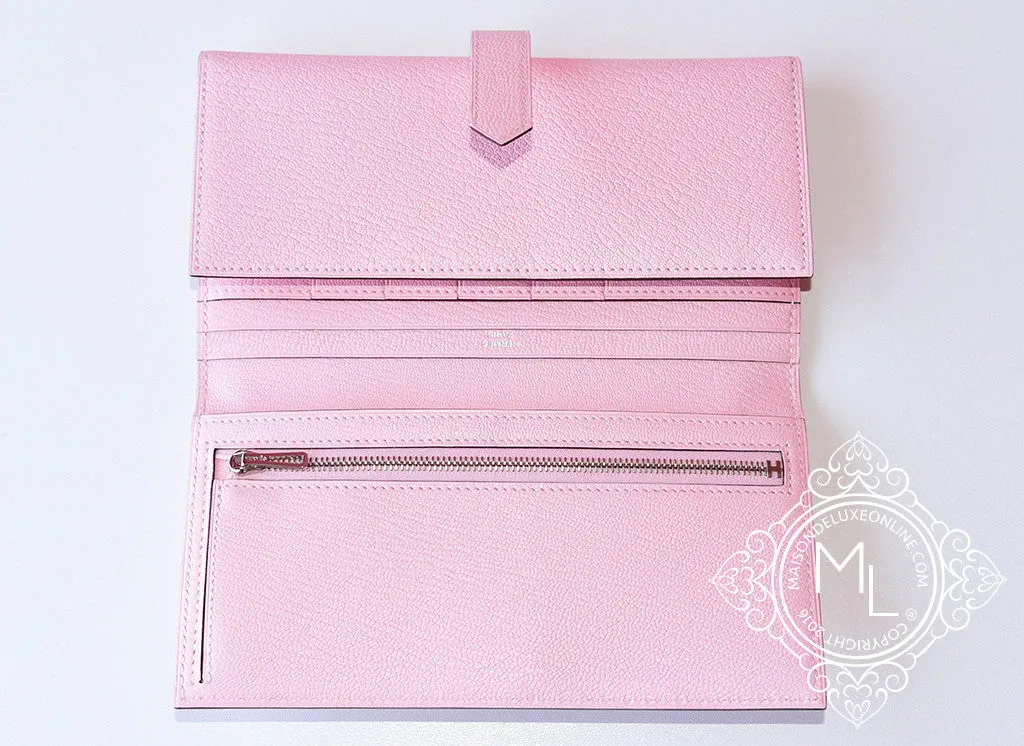 Hermes Rose Sakura Trifold Pink Chevre Bearn Long Wallet