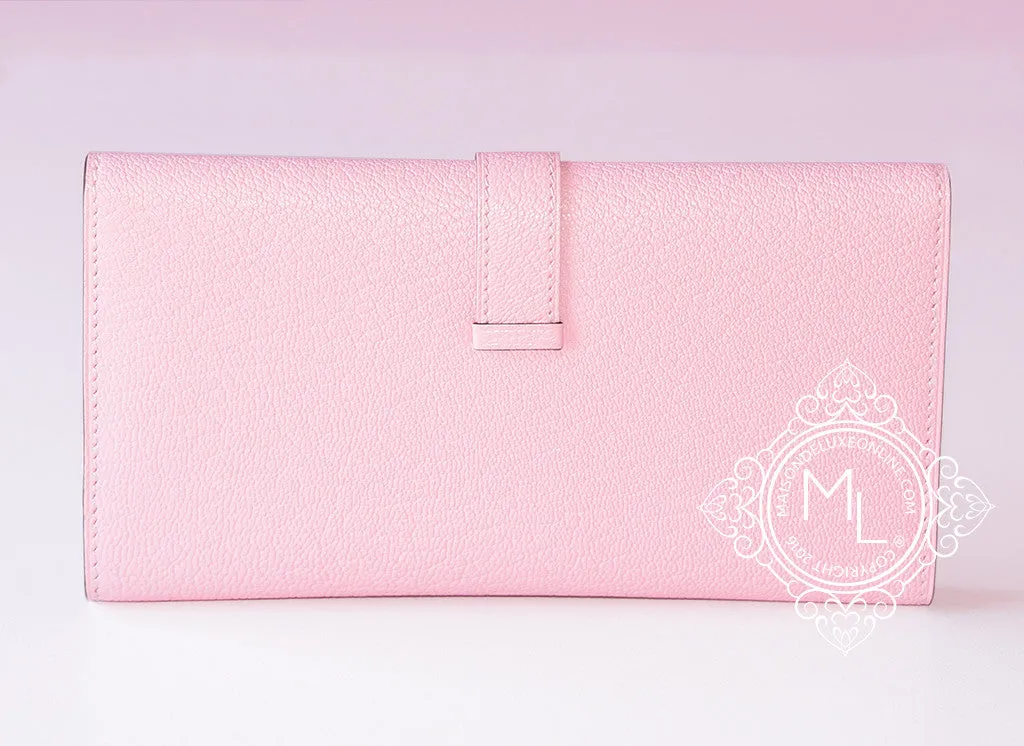 Hermes Rose Sakura Trifold Pink Chevre Bearn Long Wallet