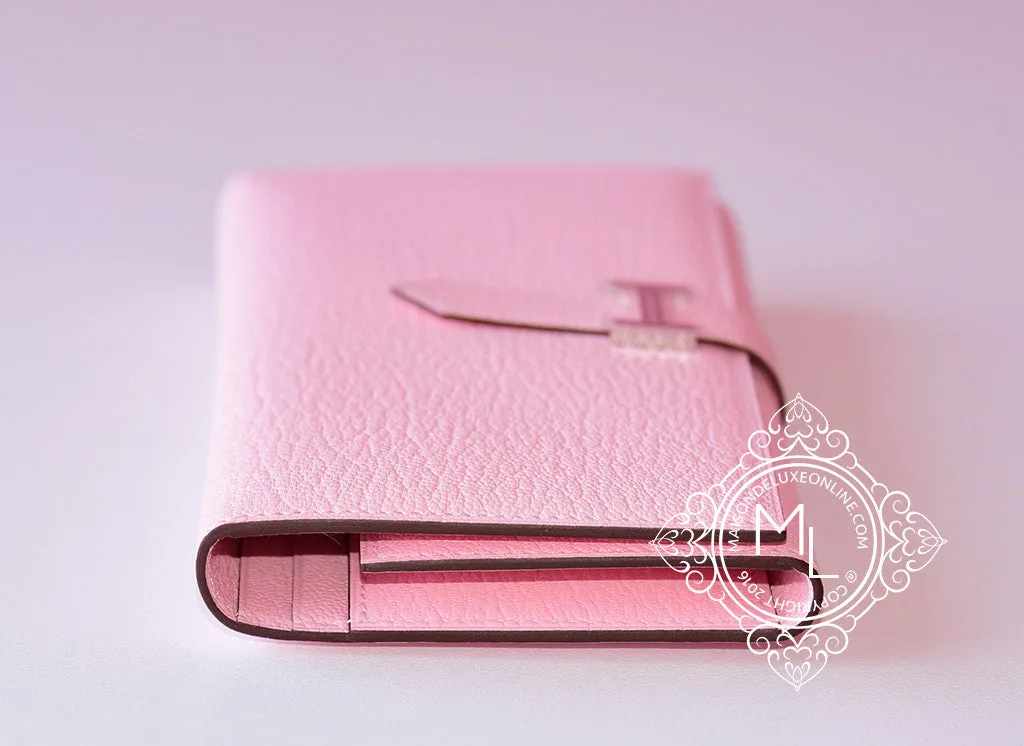 Hermes Rose Sakura Trifold Pink Chevre Bearn Long Wallet