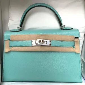 Hermès Kelly 20 Aqua/Cobalt Verso Sellier Chevre Mysore Palladium Hardware PHW