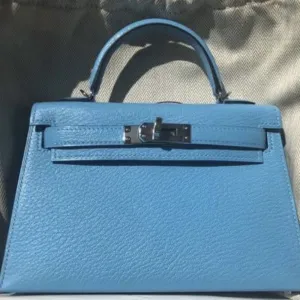 Hermès Kelly 20 Celeste Sellier Chevre Mysore Palladium Hardware PHW
