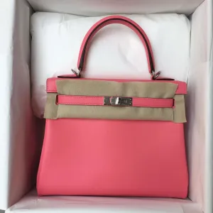 Hermès Kelly 25 Rose Azalee Swift Palladium Hardware PHW