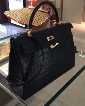Hermès Kelly 35 Noir (Black) Alligator Mississippi Matte Gold Hardware GHW