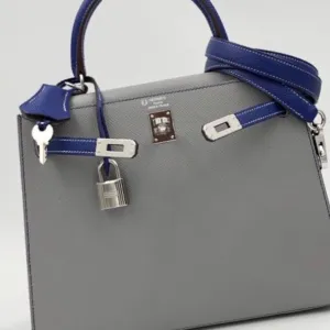Hermès Kelly HSS 25 Gris Mouette/Bleu Electrique Sellier Epsom Palladium Hardware PHW