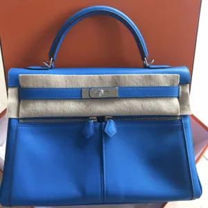 Hermès Kelly Limited Edition 32 Bleu Hydra Lakis Swift Palladium Hardware PHW