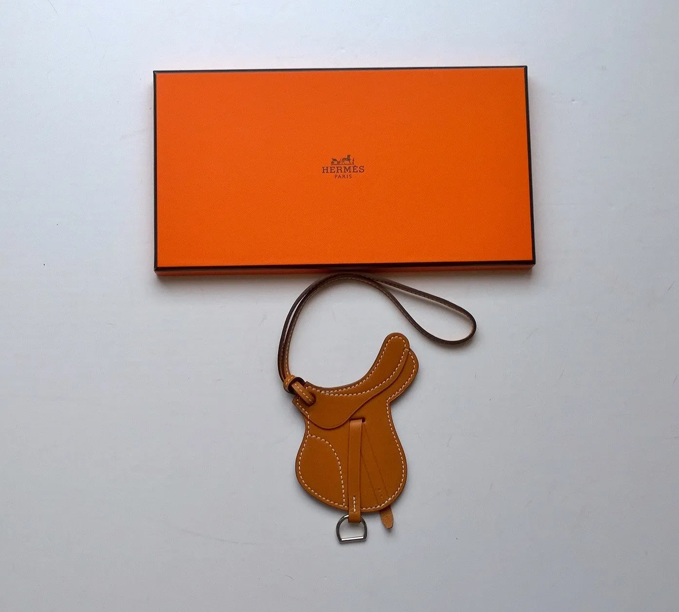 Hermès Paddock Saddle Bag Charm in Gold Tan Leather