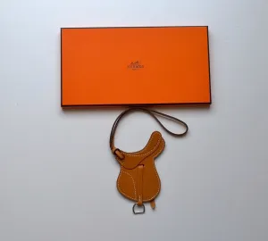 Hermès Paddock Saddle Bag Charm in Gold Tan Leather