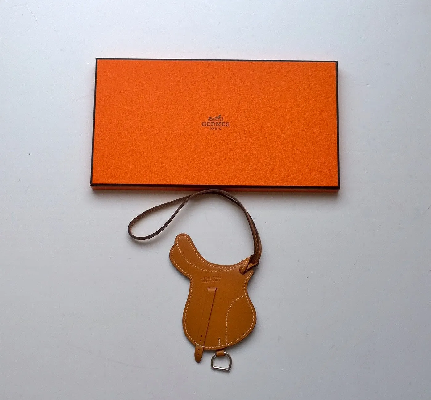 Hermès Paddock Saddle Bag Charm in Gold Tan Leather