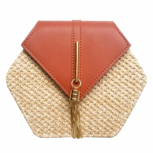 Hexagon Straw leather Handbag