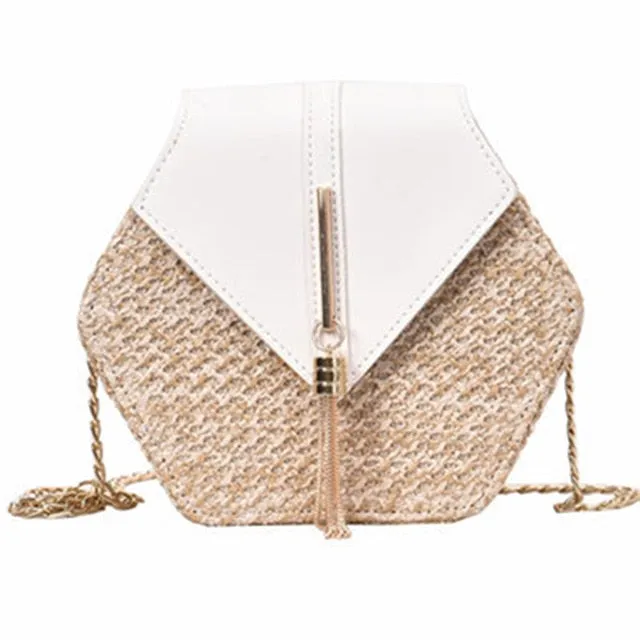 Hexagon Straw leather Handbag