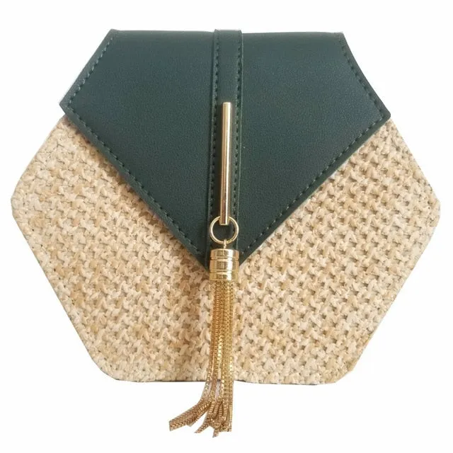 Hexagon Straw leather Handbag