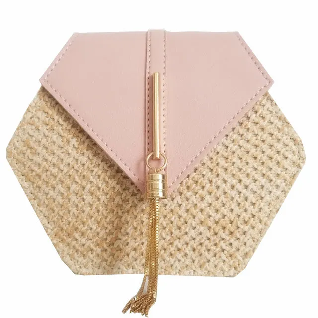 Hexagon Straw leather Handbag