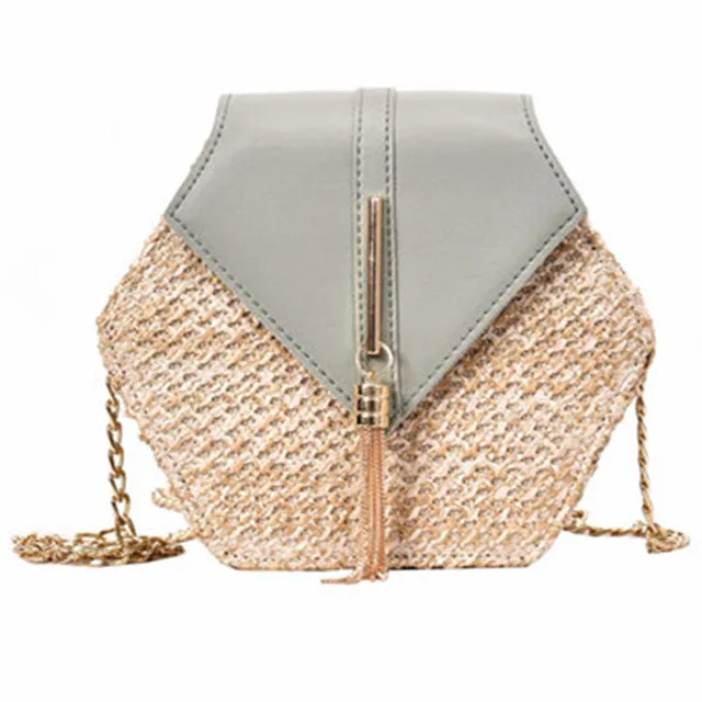 Hexagon Straw leather Handbag