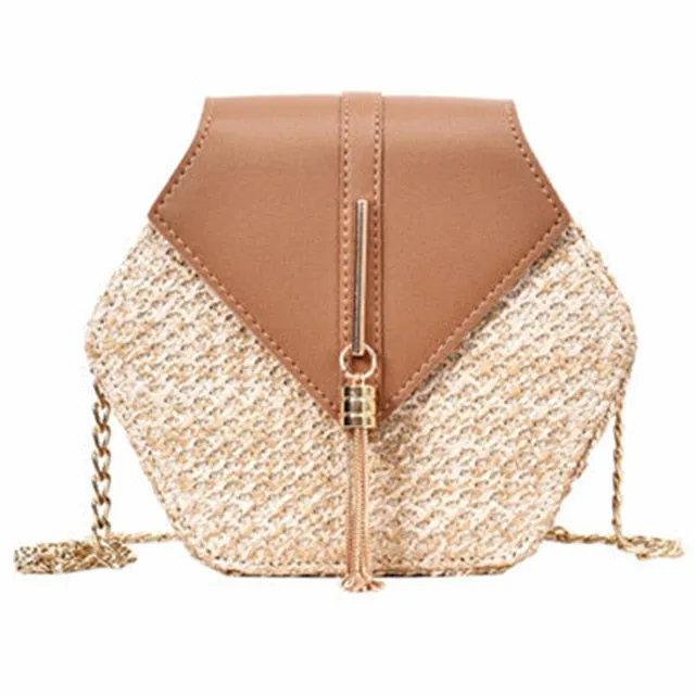 Hexagon Straw leather Handbag
