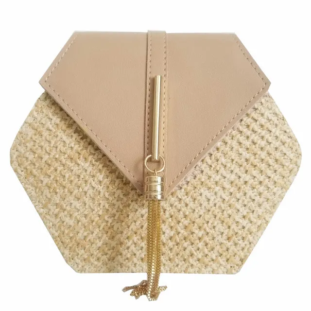 Hexagon Straw leather Handbag