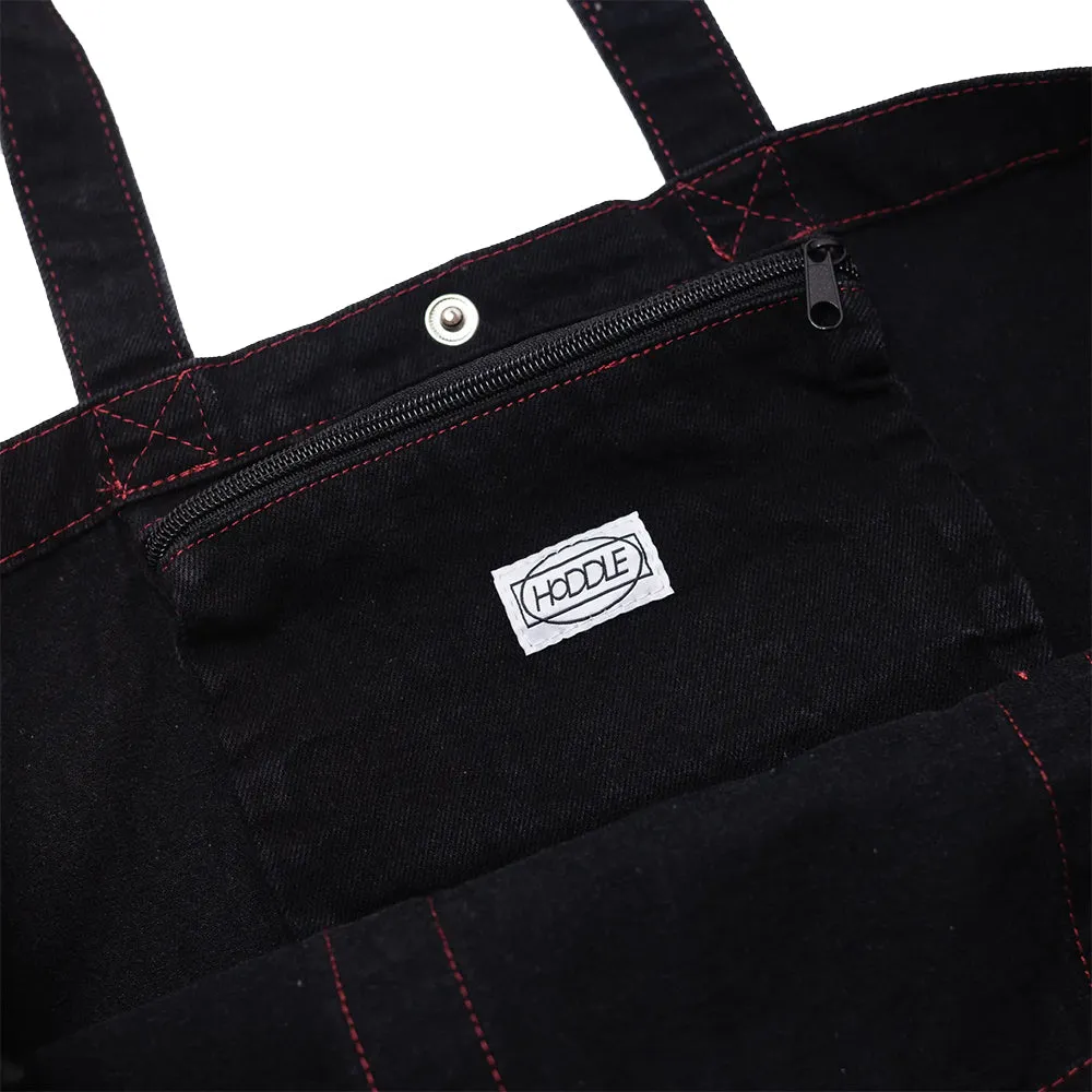 Hoddle Thunderdome Denim Tote Bag Black Denim/Red Contrast Stitch