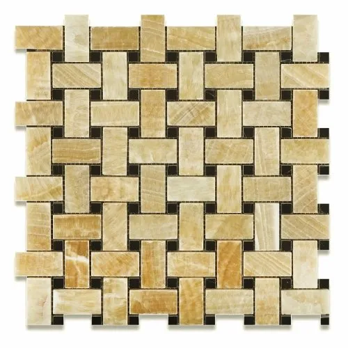 Honey Onyx Polished Basketweave Mosaic Tile w/ Black Dots (Box of 5 sq. ft.)