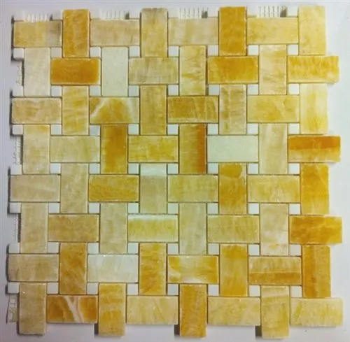 Honey Onyx Polished Basketweave with White Marble Insert Dot - Box of 5 Sheets