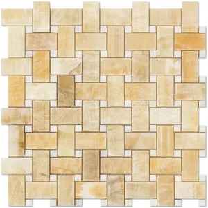 Honey Onyx Polished Basketweave with White Marble Insert Dot - Box of 5 Sheets
