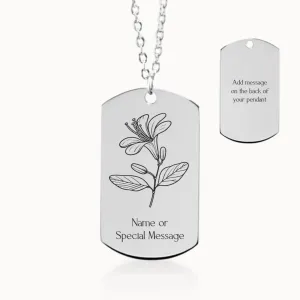 Honeysuckle Birth Flower Tag Pendant on Fine Chain