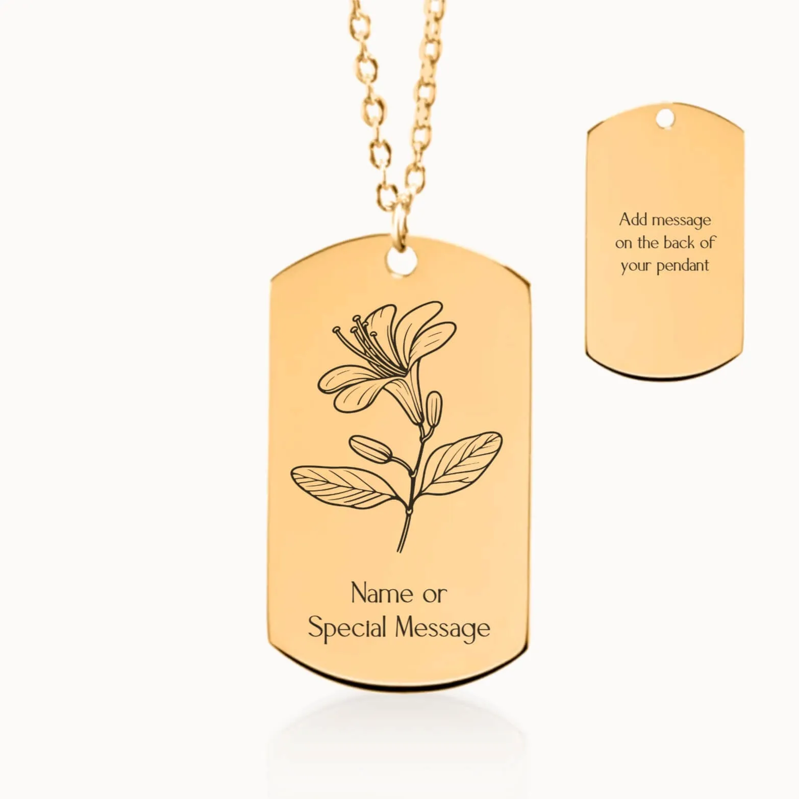 Honeysuckle Birth Flower Tag Pendant on Fine Chain