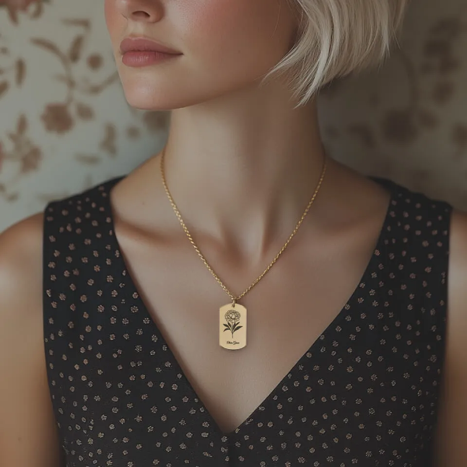 Honeysuckle Birth Flower Tag Pendant on Fine Chain