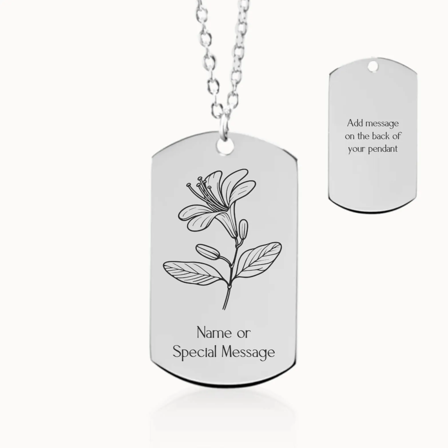 Honeysuckle Birth Flower Tag Pendant on Fine Chain