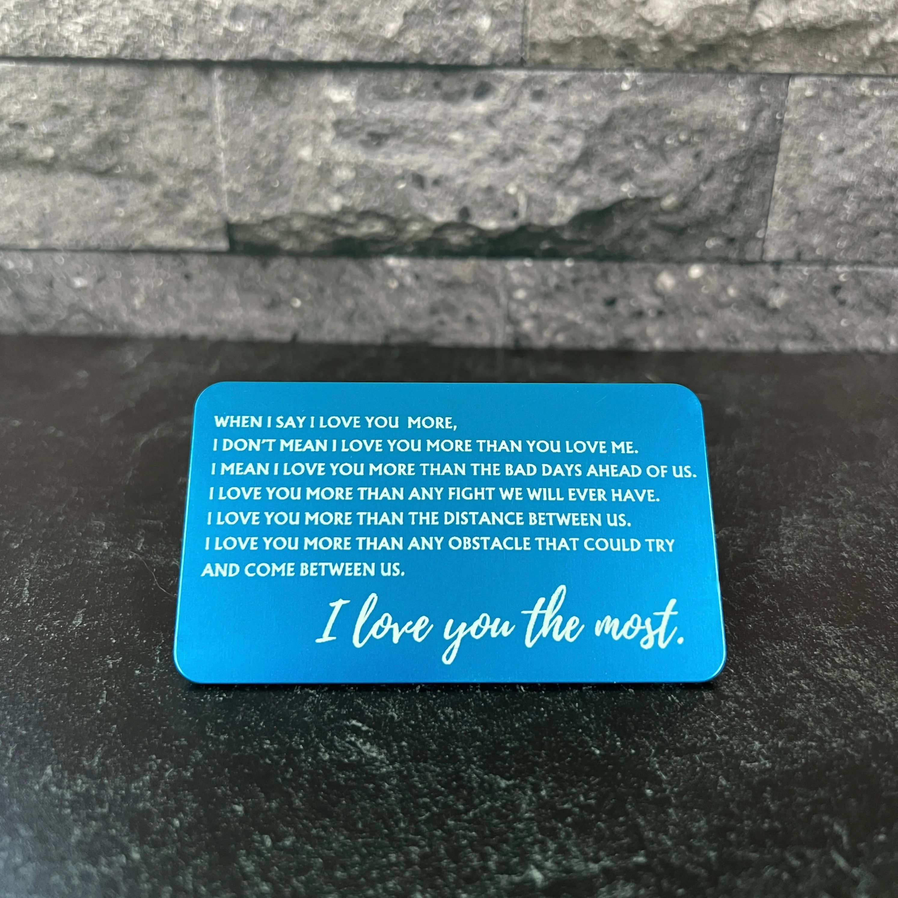 I Love You Most" Metal Engraved Wallet Card – Personalized with Photo Option