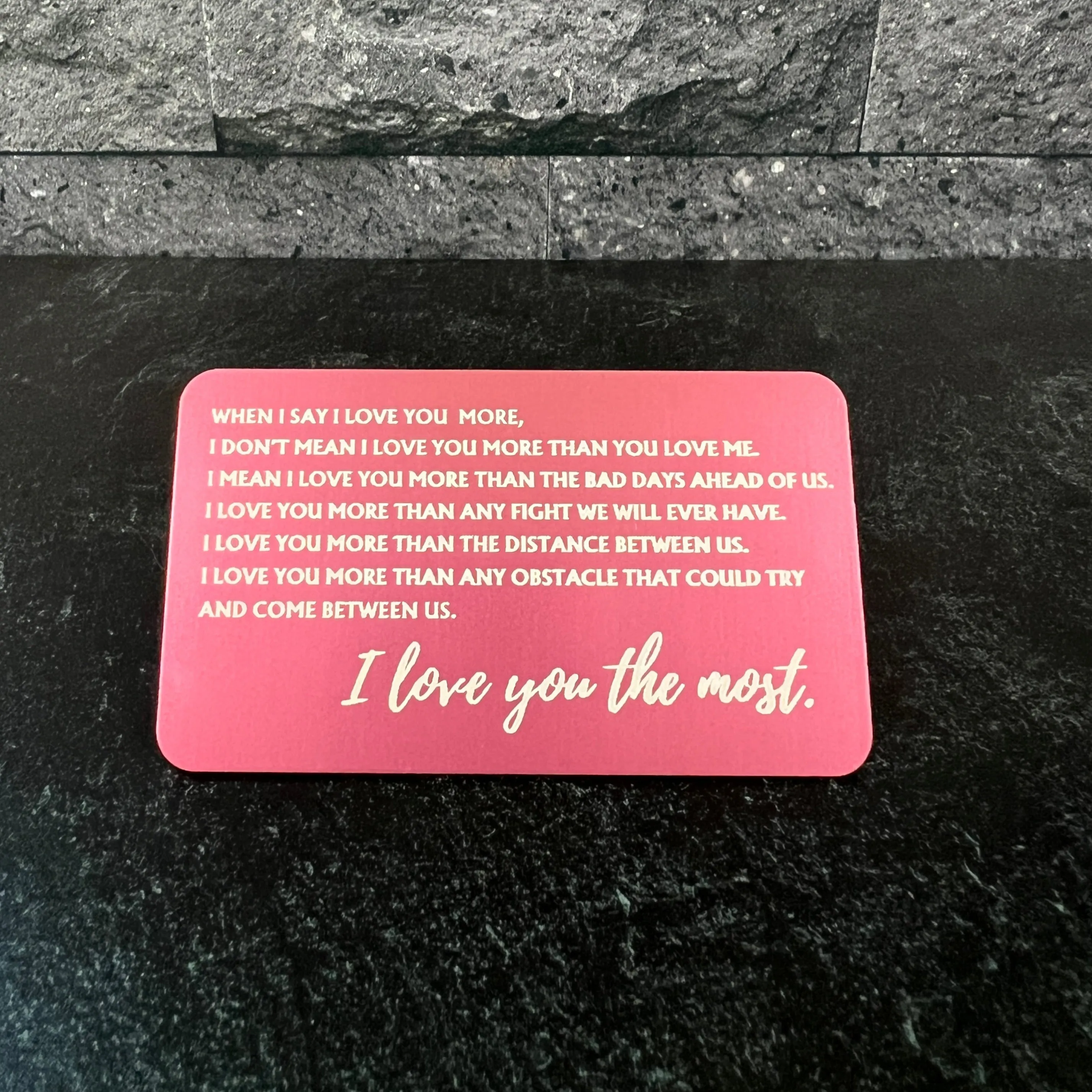 I Love You Most" Metal Engraved Wallet Card – Personalized with Photo Option