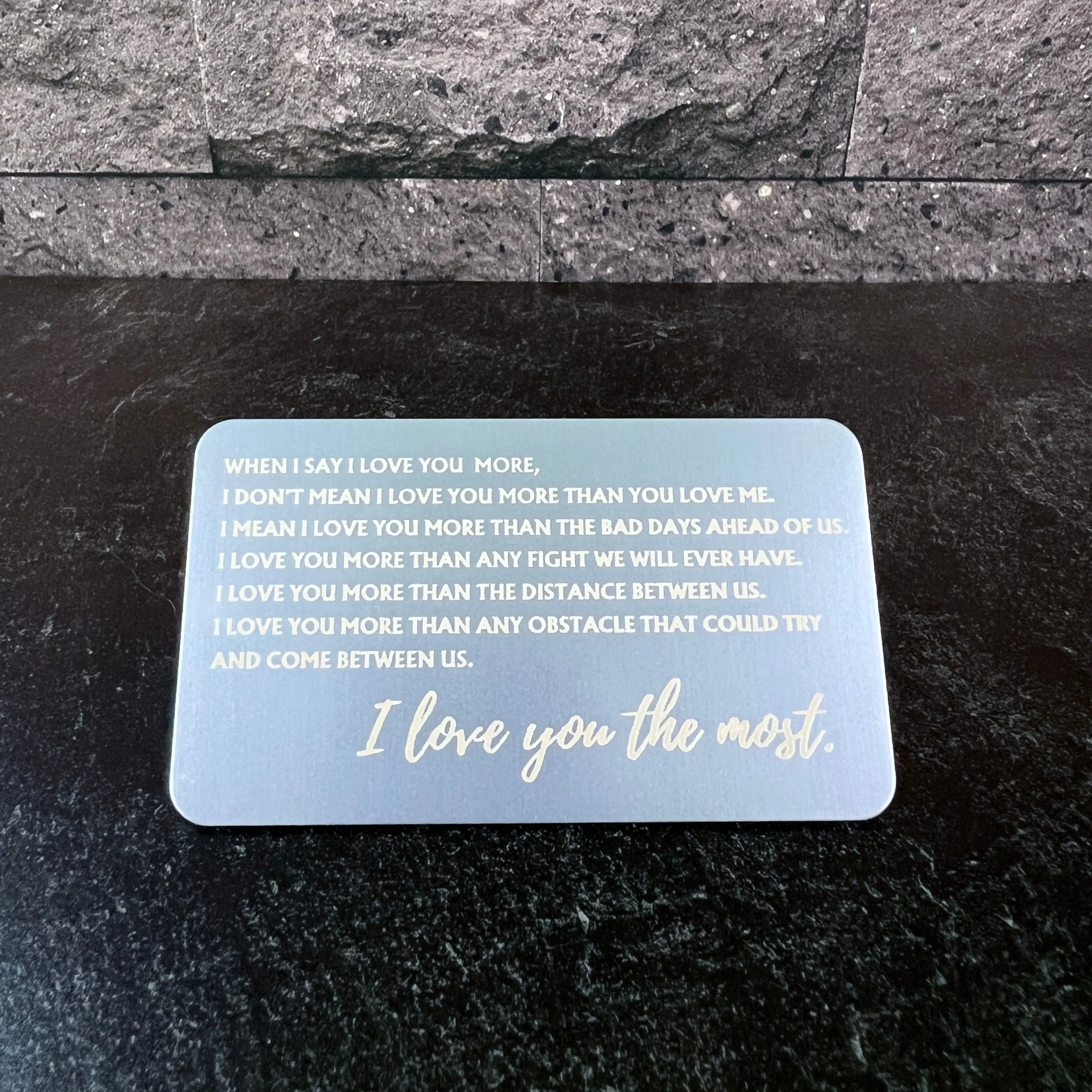 I Love You Most" Metal Engraved Wallet Card – Personalized with Photo Option