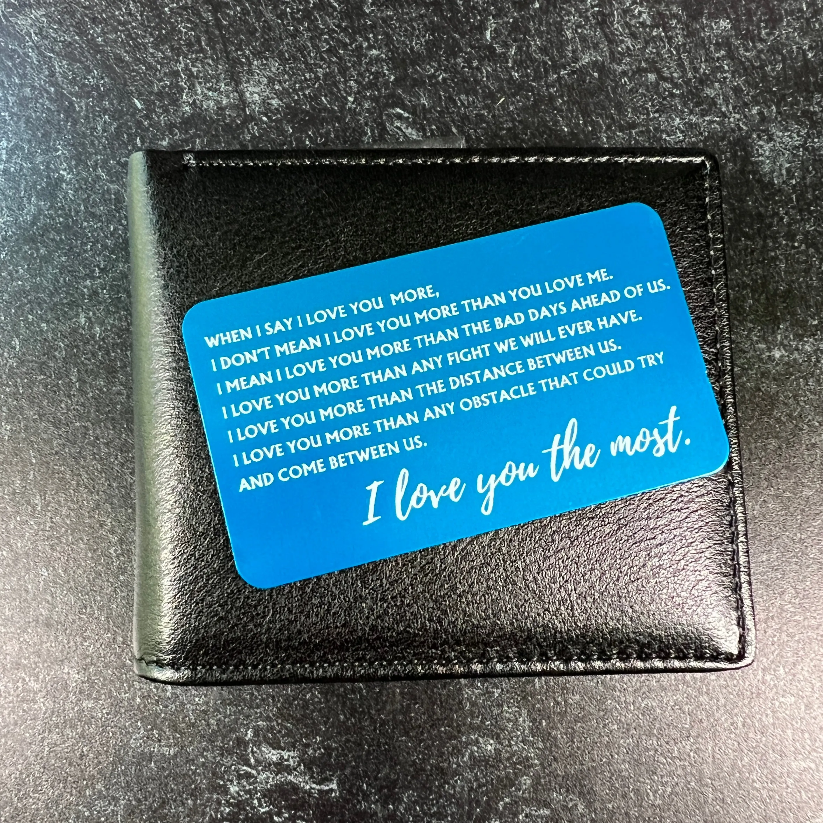 I Love You Most" Metal Engraved Wallet Card – Personalized with Photo Option