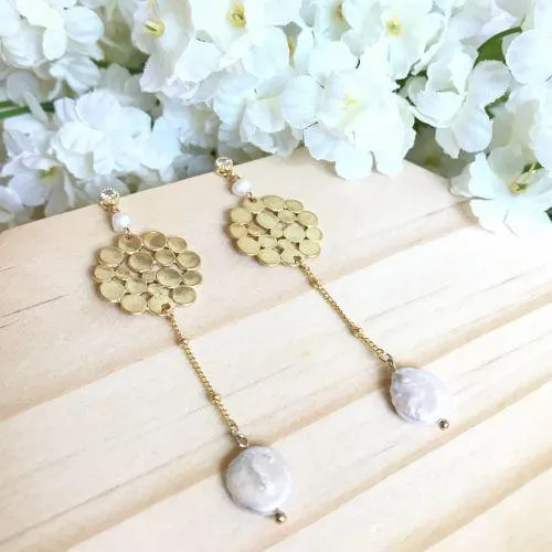 Indian style pearl drop earrings