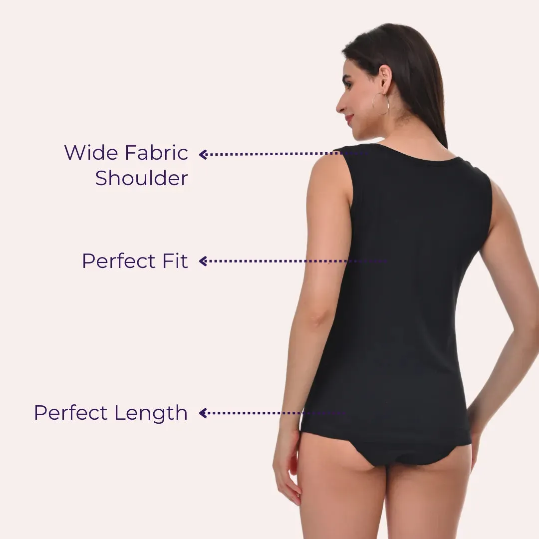 Inner Tank Top | Wide Fabric Shoulder | Round Neckline | Offers Full Coverage | Pack Of 3