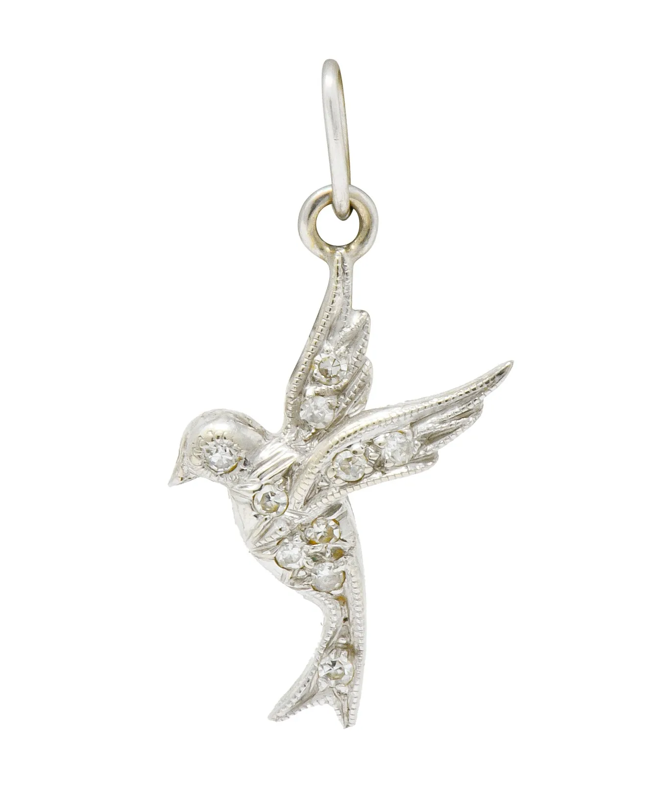Inspiring Art Deco Diamond Platinum Flying Dove Bird Charm