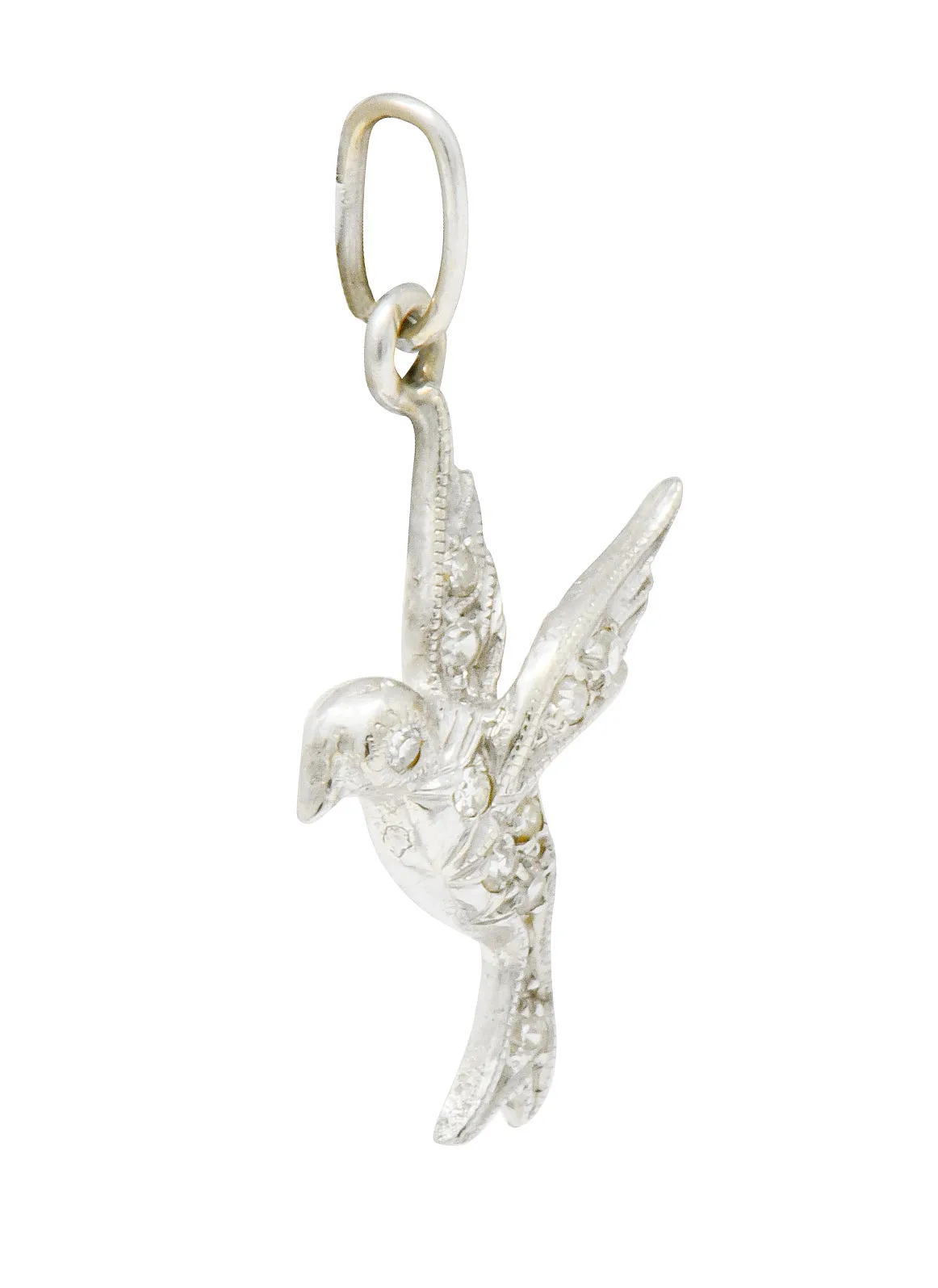 Inspiring Art Deco Diamond Platinum Flying Dove Bird Charm