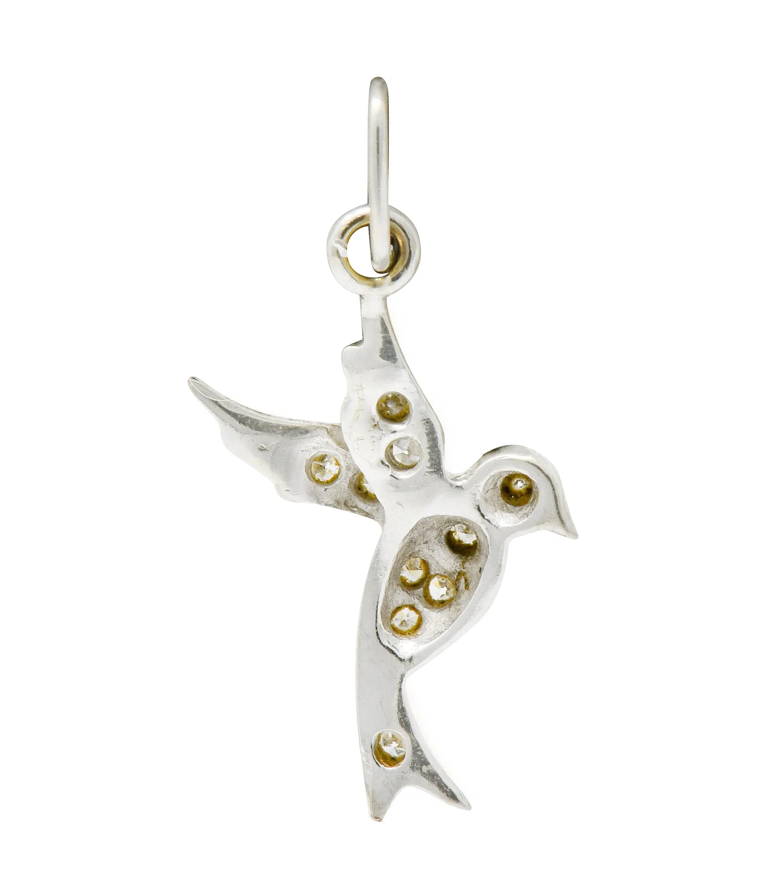 Inspiring Art Deco Diamond Platinum Flying Dove Bird Charm