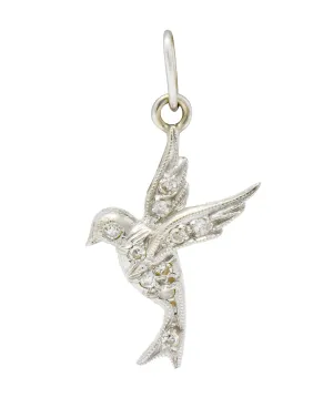 Inspiring Art Deco Diamond Platinum Flying Dove Bird Charm