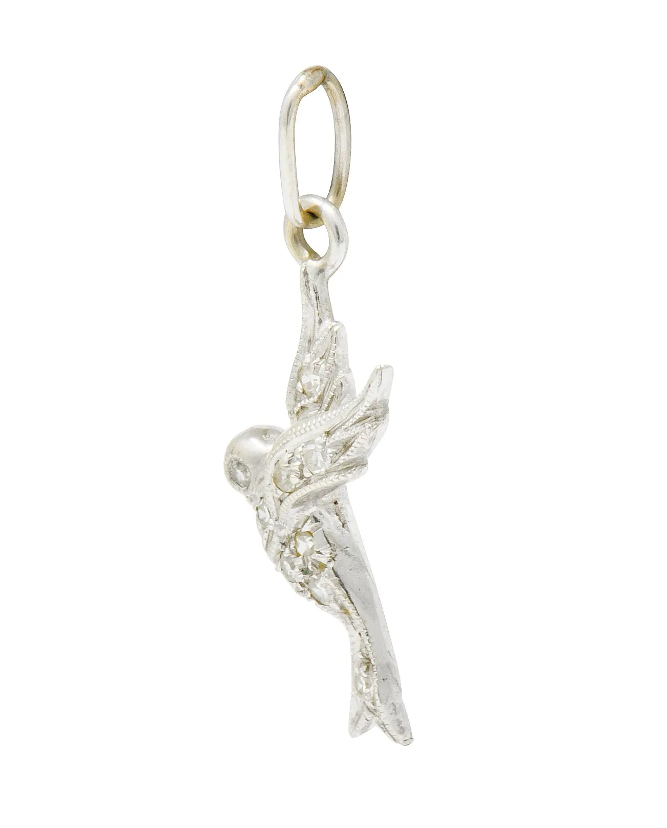 Inspiring Art Deco Diamond Platinum Flying Dove Bird Charm