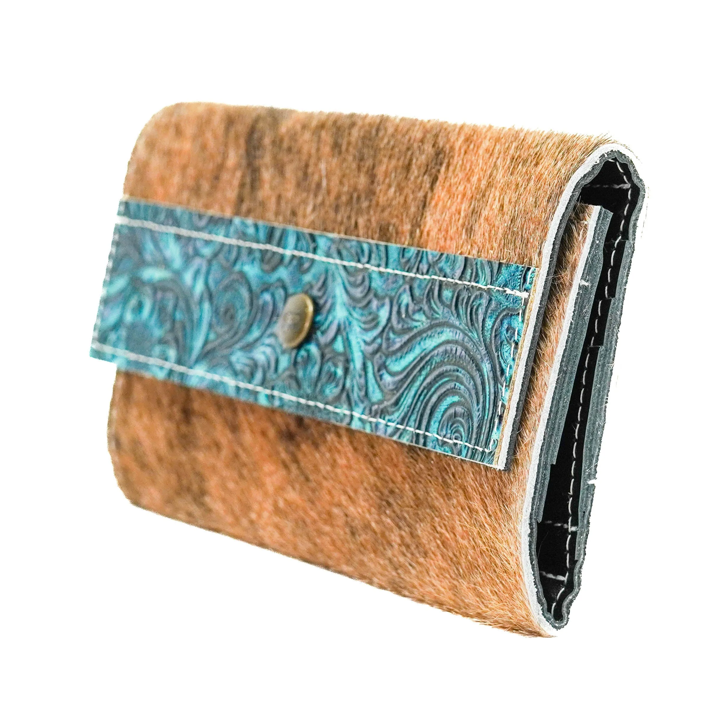 Kacey Wallet - Brindle w/ Turquoise Wildflower Tool