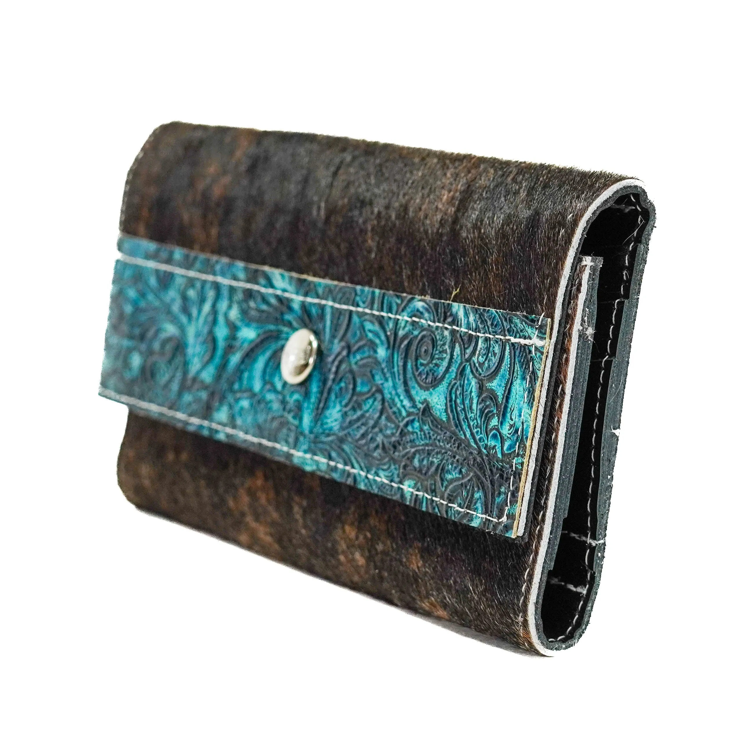 Kacey Wallet - Dark Brindle w/ Turquoise Wildflower Tool
