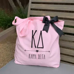 Kappa Delta Pink Canvas Tote Bag with Black Bow