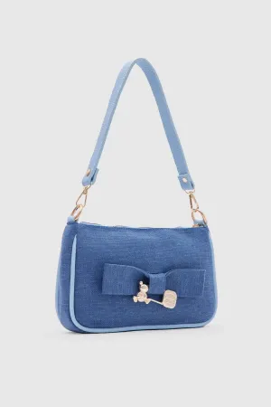 Kate Denim Buckled Denim Baguette Bag