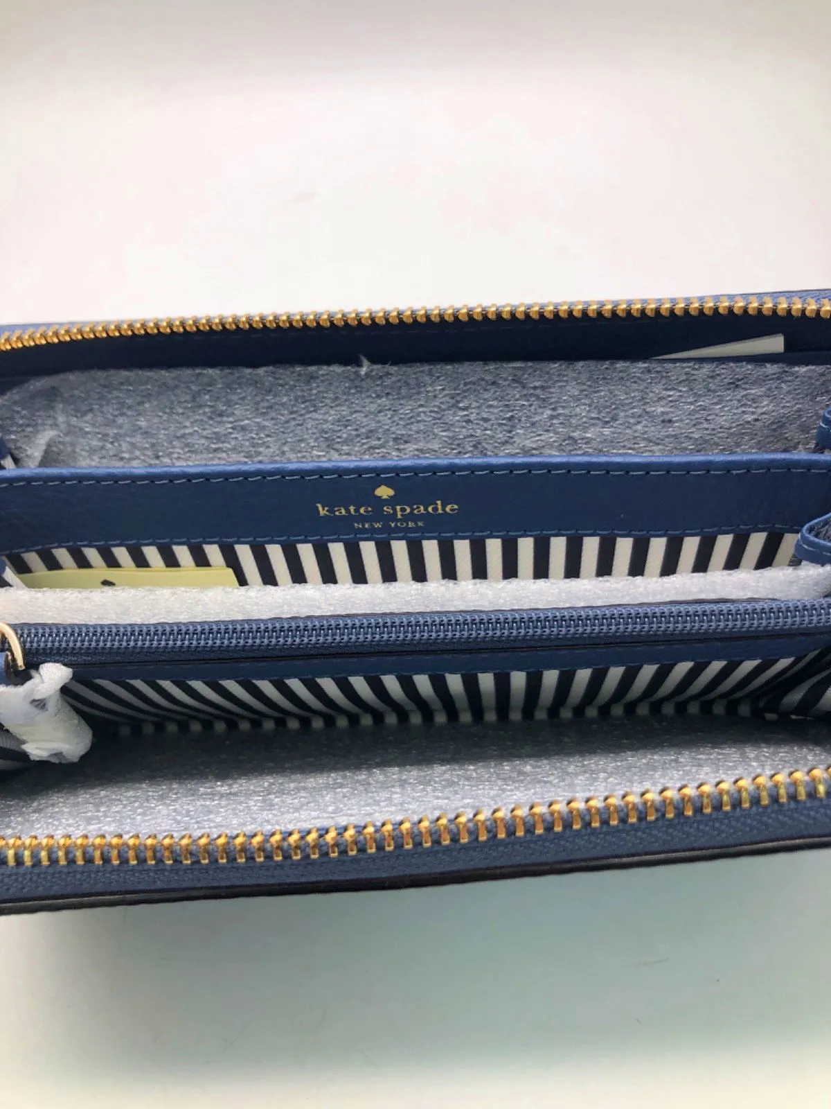 Kate Spade Denim Blue Leather large zip round Wallet