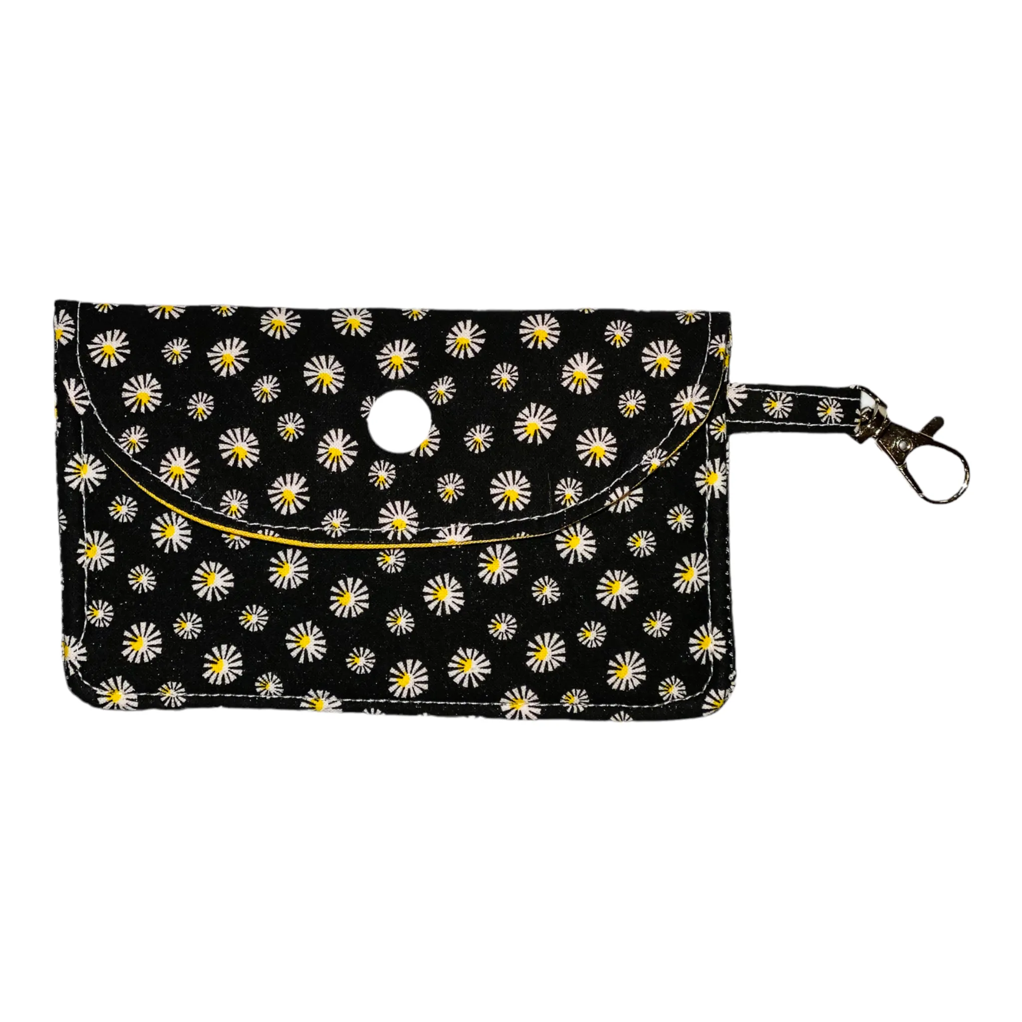 Keychain Wallet - Daisies on Black