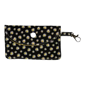 Keychain Wallet - Daisies on Black