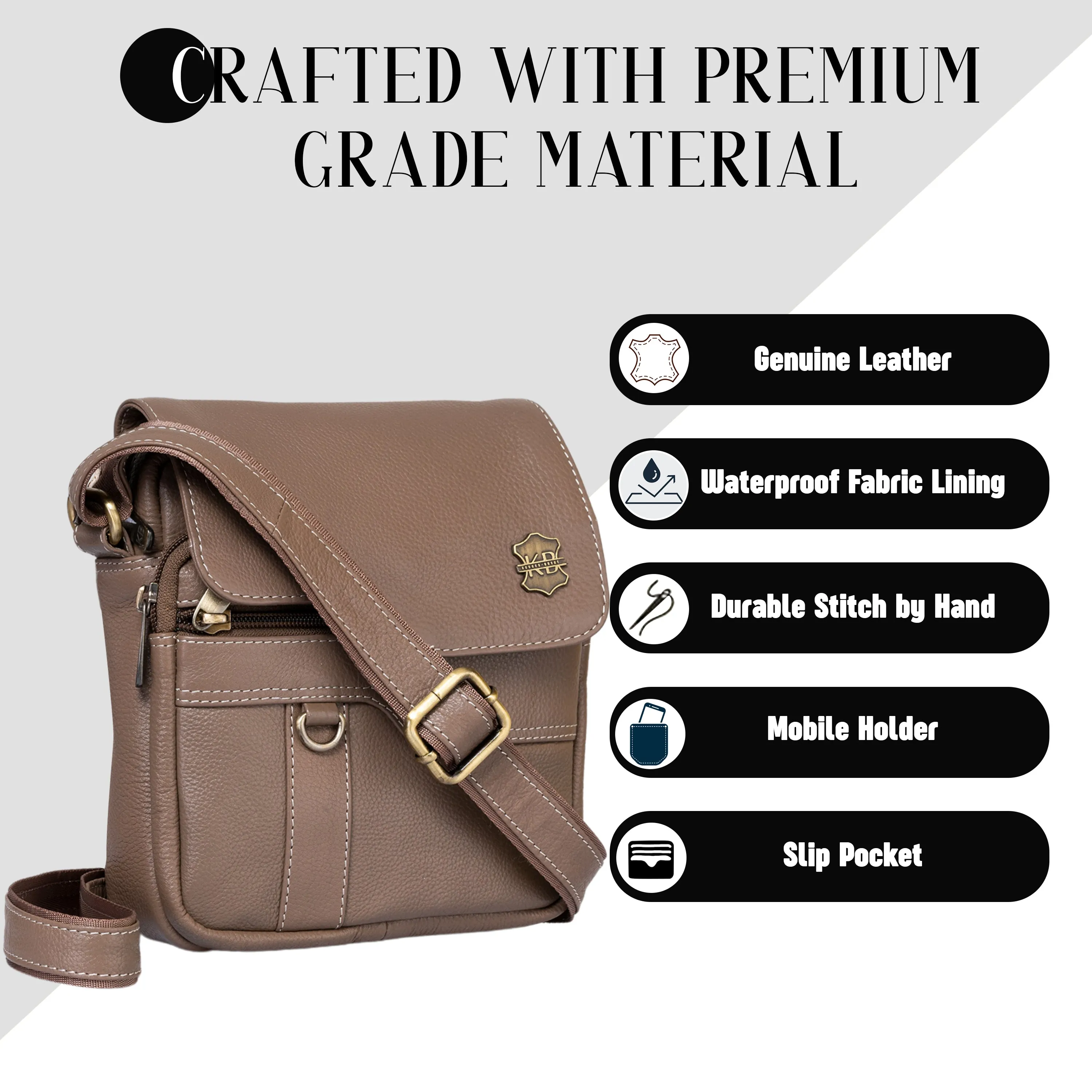 Kuger-Brent Aspen Taupe Genuine Leather Unisex Sling Bag