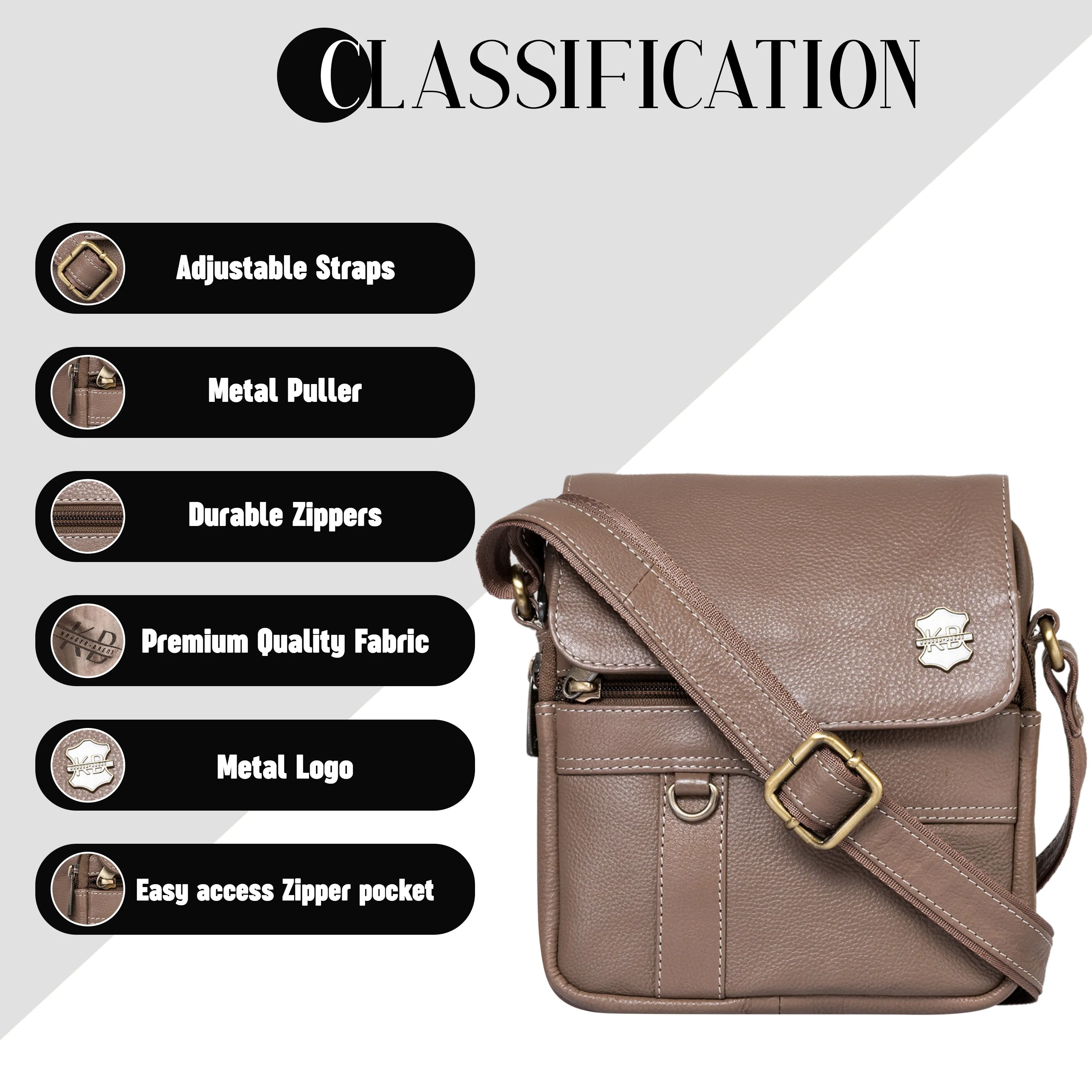 Kuger-Brent Aspen Taupe Genuine Leather Unisex Sling Bag